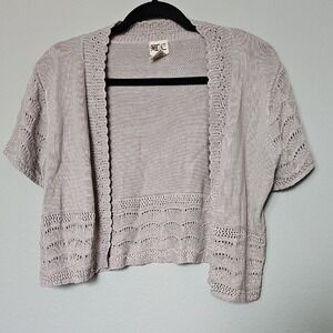 Sweet Kizz Pointelle Feminine Open Front Gray Short Sleeve Bolero Topper XL